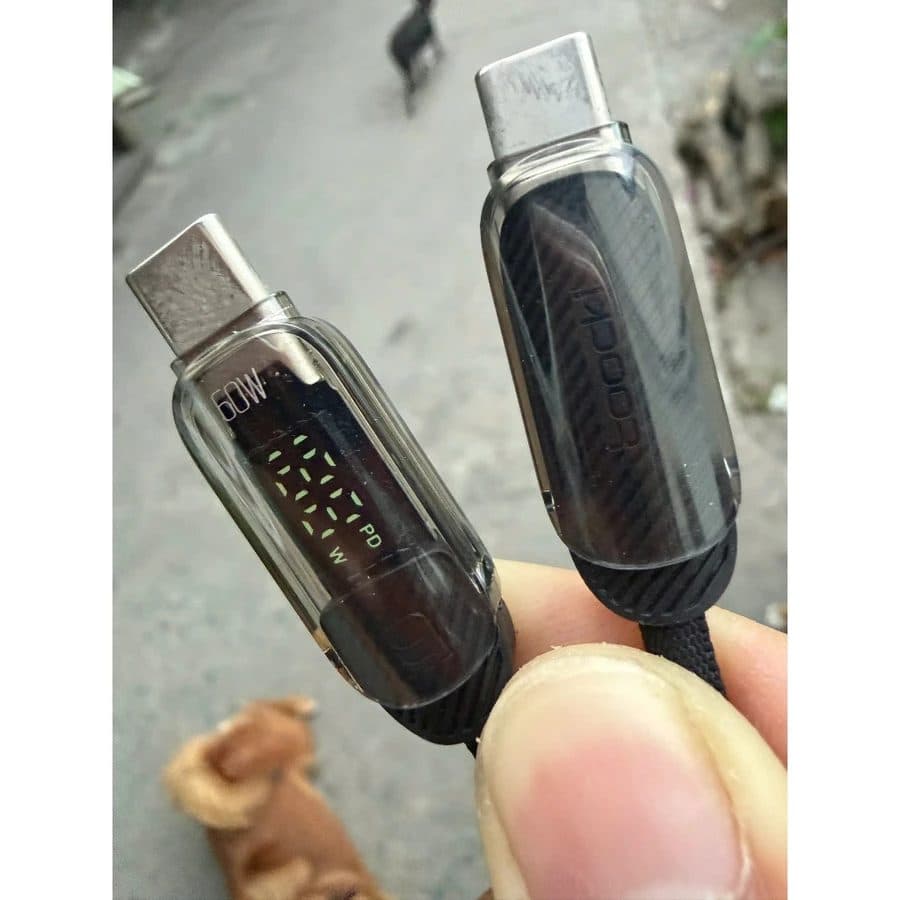 Cáp Sạc Nhanh 60W Toocki Type-C To Type-C (Dài 2m, Bọc Dù Chống Rối, Màn Hình Hiển Thị Công Suất)